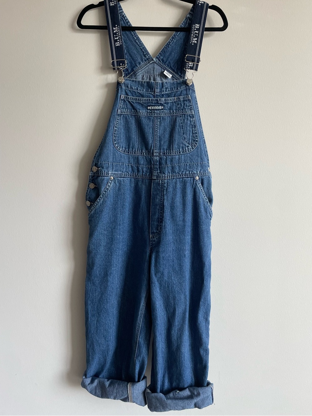 BUM Equipment Bib Denim Overalls Blue Vintage 90s Streetwear M